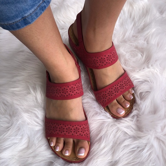 Italina Red Velcro Slingback Comfort Wedge Sandal - Picture 8 of 9